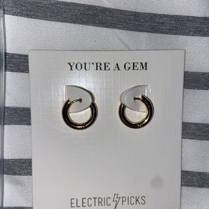 NEW! ELECTRIC PICKS Gold Plated Hoop Earrings/never worn Mini Ringo Hoops